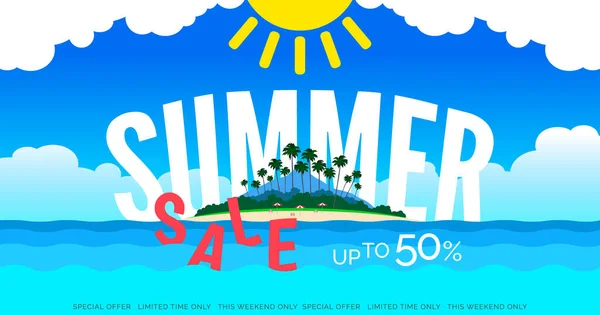 夏季销售水平横幅设计与海景热带棕榈树海洋阳光 — 图库矢量图片