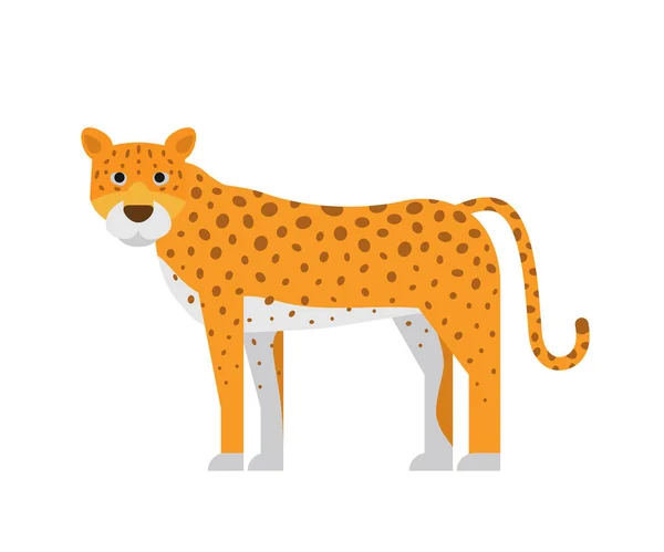 Desenho Animado Leopardo Isolado Fundo Branco Plana Ilustração — Vetor de Stock