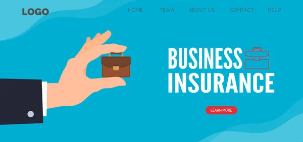 Negócio Seguro Web Banner Design Empresário Mão Com Ilustração Pequeno — Vetor de Stock