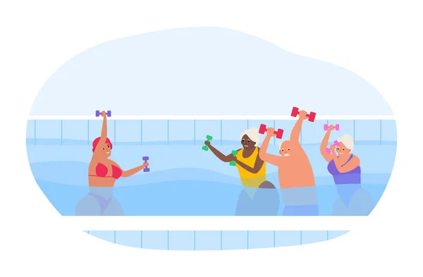 Aqua Fitness Senioři Cvičení Bazénu Vektorové Ilustrace — Stockový vektor