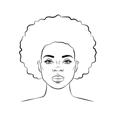 Güzel Afro-Amerikalı kadın portre çiziyor taslak çiziyor.