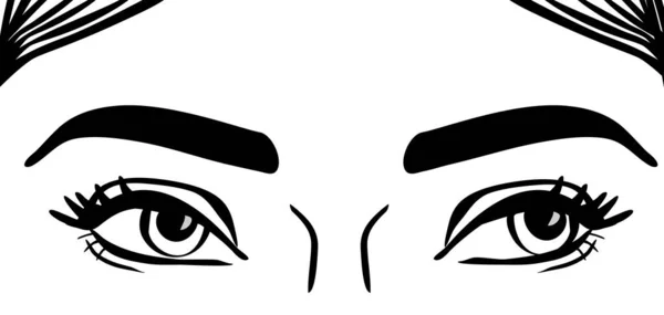 Mujer Ojos Cejas Línea Dibujo Contorno Estilo Vector Ilustración — Vector de stock