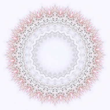 Beyaz Mandala, beyaz arkaplanda izole edilmiş grafik tasarımı için beyaz fraktal güzel bitki deseni.