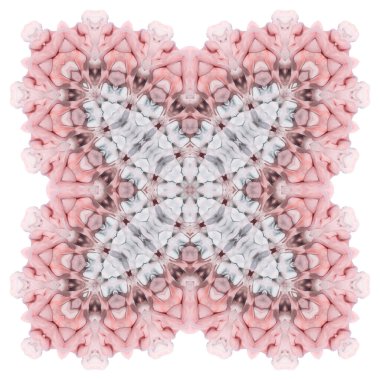 Hassas pastel renklerde, kare pembe güzel boya deseni. Mandala beyaz arkaplanda izole edildi.