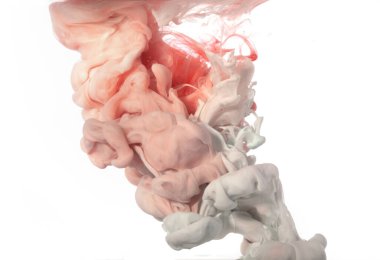 Light pink background. Texture in pink pastel colors. Ink in water.