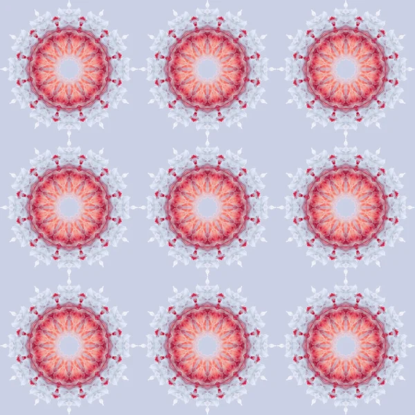 Red-orange pattern and fractal round patterns. Tile from Mandalas.