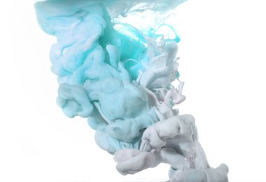 Light blue background. Texture in blue pastel colors. Ink in water.