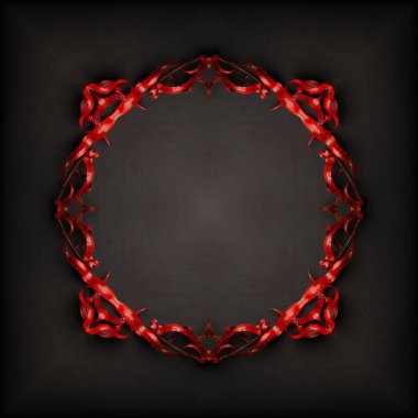 Red and black square frame made of gothic plant patterns. Template for text and graphic design.