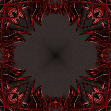 Red and black square frame made of gothic plant patterns. Template for text and graphic design.