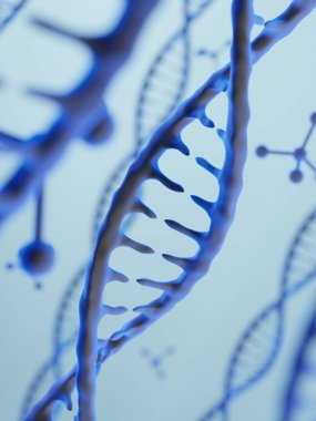 Üç boyutlu illüstrasyon. DNA yapısı. Tıp bilimi geçmişi.