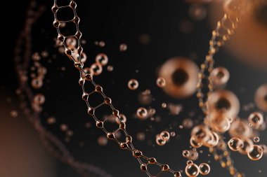 Genetik mühendisliği ve gen konsepti için DNA sarmalları, molekül veya atom, bilim veya medikal arkaplan için soyut yapı, 3D görüntüleme