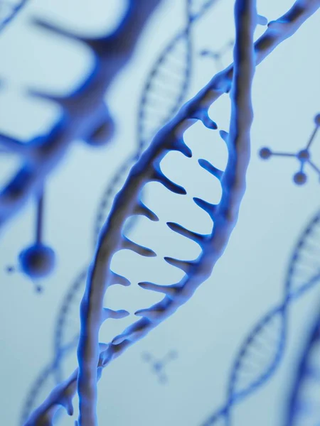 Üç boyutlu illüstrasyon. DNA yapısı. Tıp bilimi geçmişi.