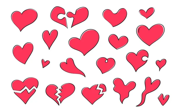 Söt Klotter Kärlek Hjärtan Symboler Olika Utföranden Isolerad Doodle Stil — Stockfoto