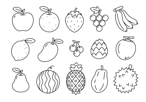 Cute Doodle Owoców Kreskówki Izolowane Ikony Obiekty Ikony Linii Owoców — Zdjęcie stockowe