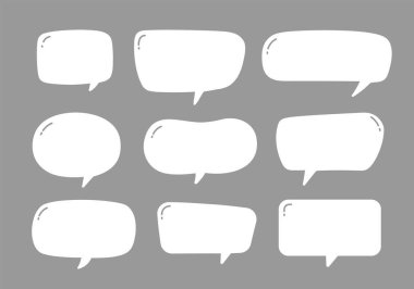 A row of speech bubbles with a white background. Message communication bubbles in cute doodle style on white background. Speech bubble, text bubble, chat balloon, chat balloon, or chat balloon. clipart