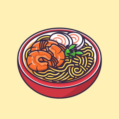 Kamaboko karikatür vektörlü karides ramen