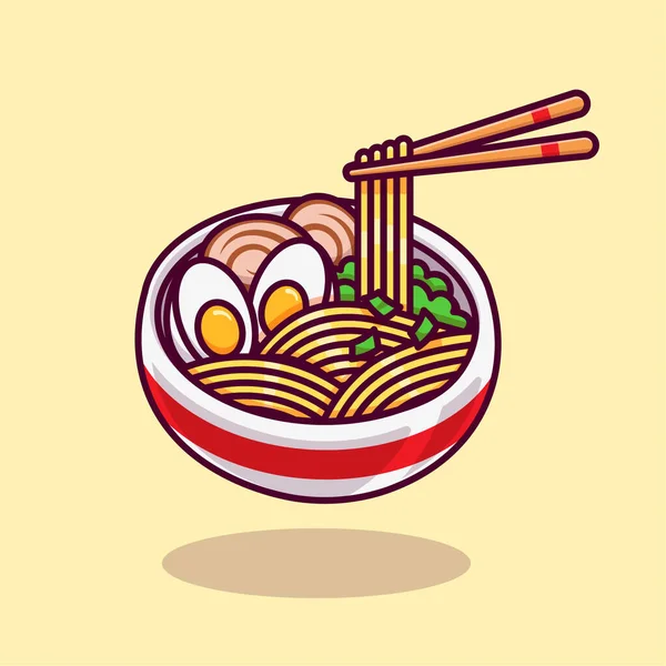 Ramen Flotante Con Palillo Huevo Molde Vegetal Aislado Vector Dibujos — Vector de stock