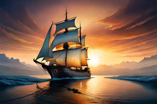Sailing Wooden Ship Sea — Stock Photo, Image