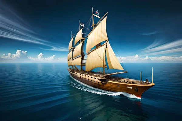 Żeglarstwo Drewniany Statek Morzu — Zdjęcie stockowe
