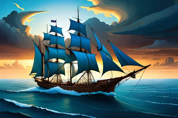 Sailing Wooden Ship Sea — Stock Photo, Image