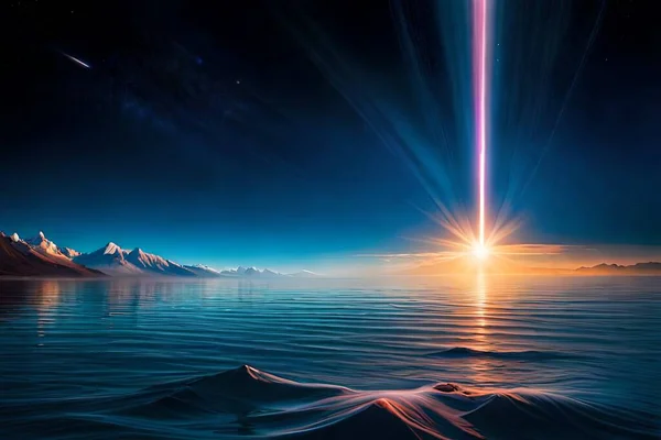 湖の上に幻想的な夕日 劇的なシーン 美の世界 — ストック写真