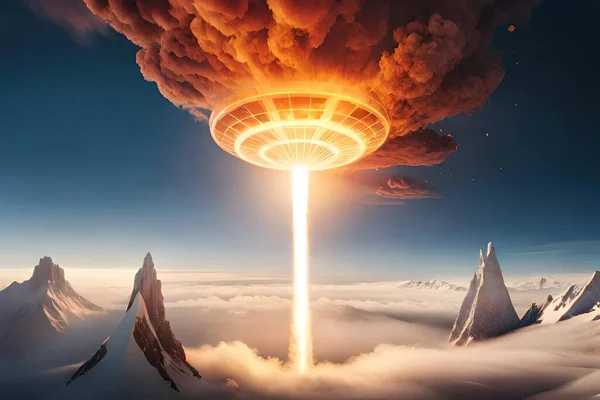 Fantasia Manipulação Ufo Voando Sobre Nuvens — Fotografia de Stock
