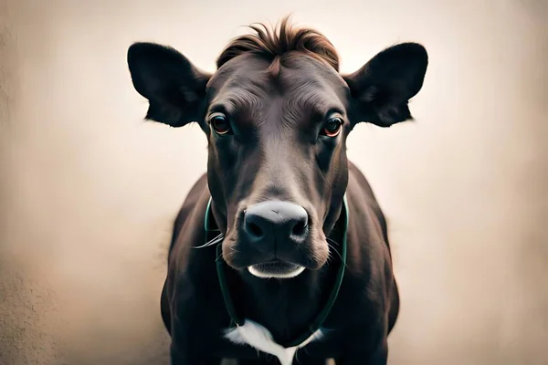 茶色の背景に黒い牛の肖像画 — ストック写真