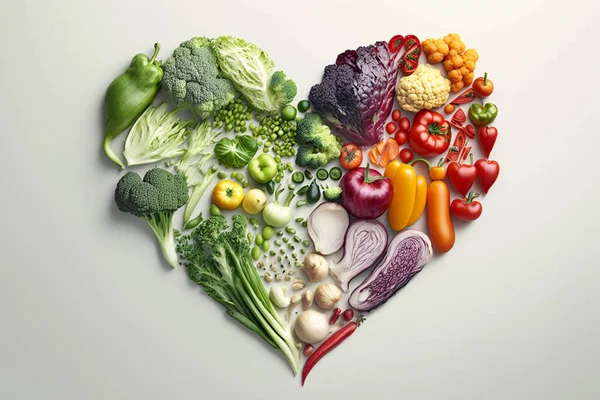 Serce Świeżych Warzyw Jasnym Tle Widok Góry Koncepcja Zdrowej Żywności — Zdjęcie stockowe