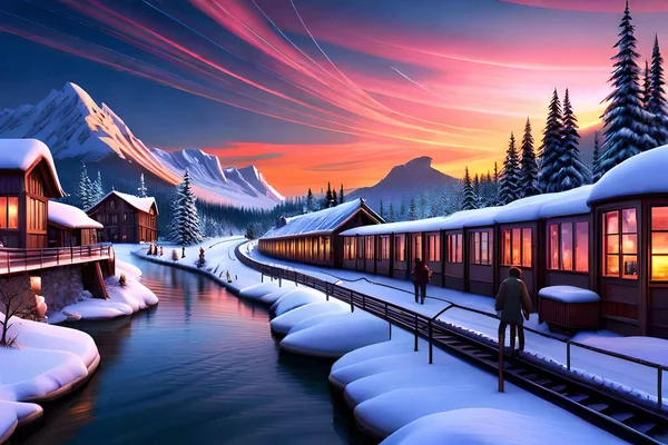 Красивый Зимний Пейзаж Снегом Горами — стоковое фото