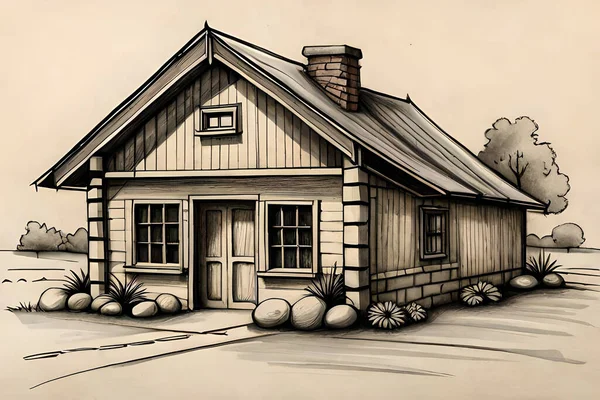 Sketch Farm House Barn — Stock Photo, Image