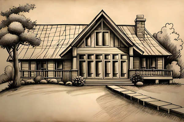 Rendering Beautiful House Sketch Illustration — Stock Photo, Image