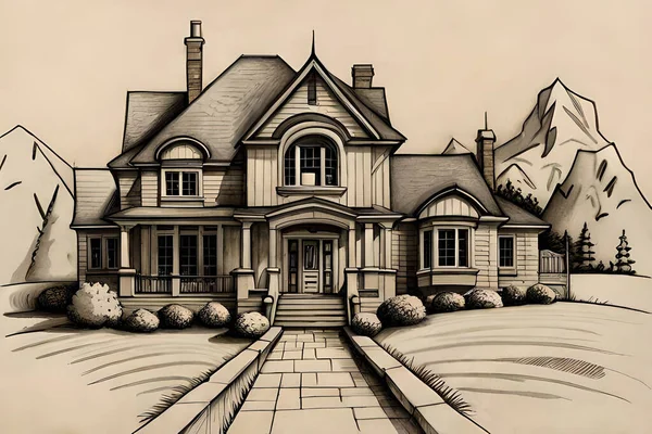 Beautiful House Snow Sketch Illustration — Stock Photo, Image