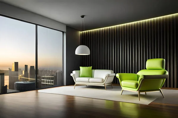 Modern Living Room Interior Sofa Chairs Floor Rendering — Stock Photo, Image