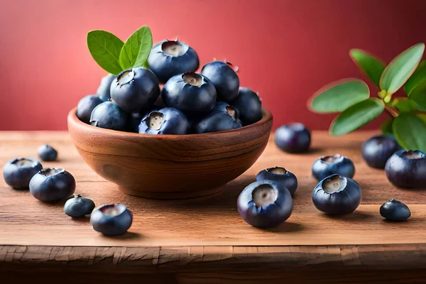 Fresh Blueberries Wooden Bowl Dark Background — Stock Photo, Image