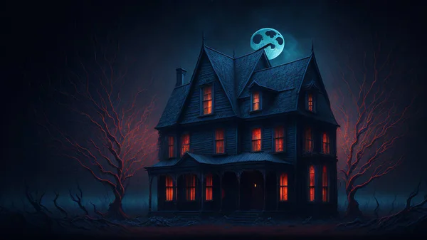 Night Scene Haunted House — Stock Photo, Image