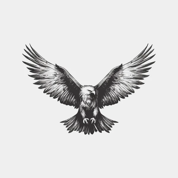 Schwarzer Adler Mit Flügeln Handgezeichnete Vektorillustration Tätowiertes Logo — Stockvektor