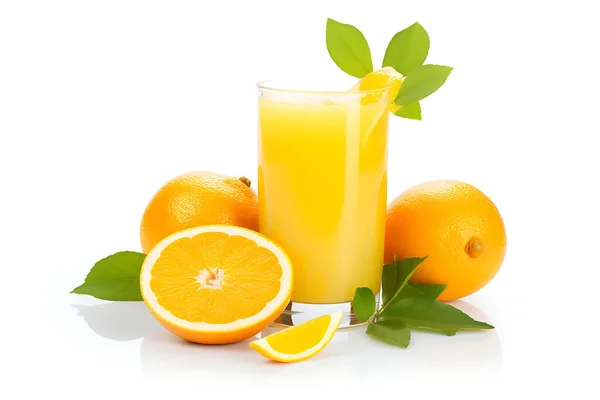 Glass Juice Fruits Oranges Isolated White — Stock Photo, Image