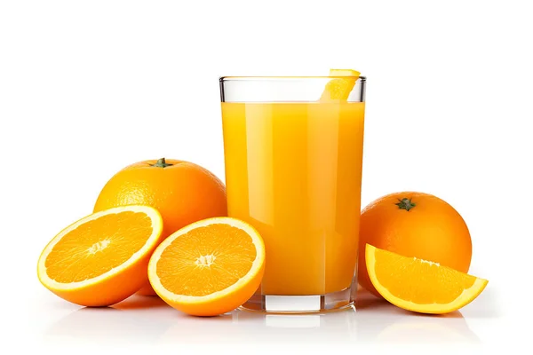Bicchiere Saporito Succo Mandarino Frutta Fresca Isolato Bianco — Foto Stock