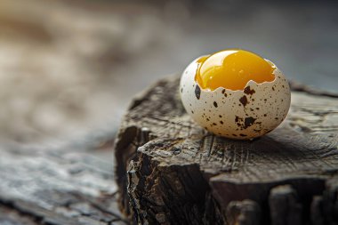 Quail egg on wooden background with copy space clipart