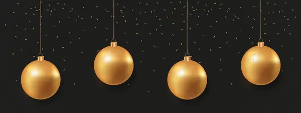 クリスマスゴールデンボールと黒い背景に落ちるお菓子 ゴールデンリアルなクリスマスのおもちゃ リボンが付いている贅沢な掛かるトリンク お祝いグリッターデザインの要素 ベクトルイラスト Eps — ストックベクタ