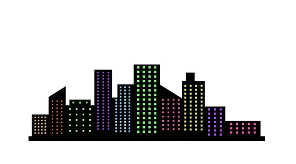Stadtsilhouette Mit Licht Weiß Isolierten Fenstern Einfache Industrielle Themenvektorkunst — Stockvektor