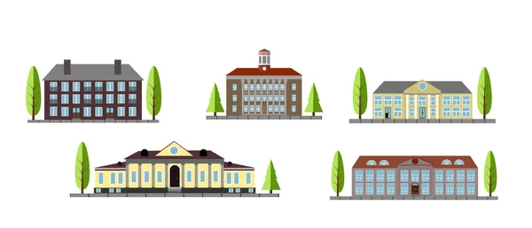Flat City Vintage Houses Isolated Town Infrastructure Concept Vector Art — Stock Vector