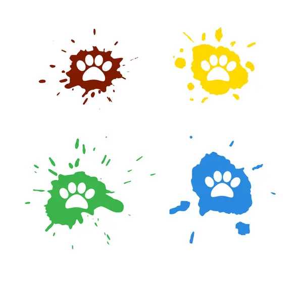 Animal Pet Paw Step Dirt Ink Splash Carnivorous Animal Step — Stock Vector