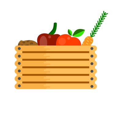 Sebzeli Düz Stil Kutu. Yiyecek ve alışveriş vektör sanatı