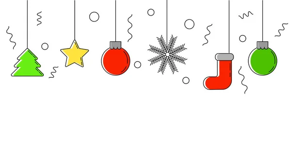 Noel ve Yeni Yıl Dekorasyonları Üst Çizgi Sanatında Asılı. Uluslararası mevsimsel tatil konsepti vektör sanatı