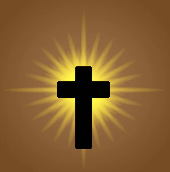 Christian Cross Silhouette Avec Halo Brillant Derrière Concept Religion Spiritualité — Image vectorielle