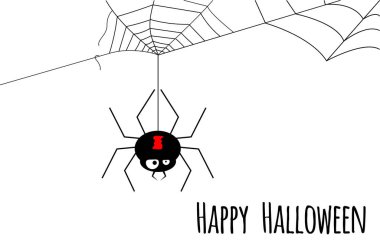 Örümcek ağlı komik örümcek Cadılar Bayramı posterin kutlu olsun. Sosyal bayram konu düz vektör sanatı