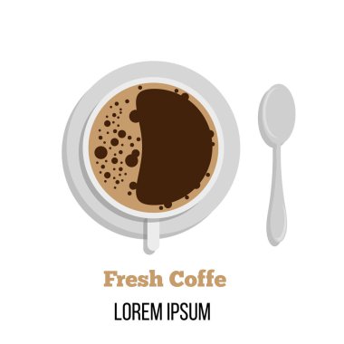 Kaşık ile taze kahve fincanı. İş ve rahatlama konsepti vektöründe bir duraklama