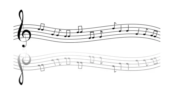Notes Musicales Mélodie Avec Réflexion Sur Blanc Jouer Composer Musique — Image vectorielle