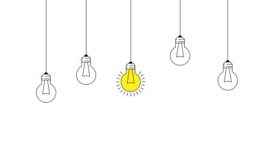 Yanan Ampul İş Fikri Üretimi Konsepti. Yaratıcılık ve düşünme, kutu konsepti dışında.